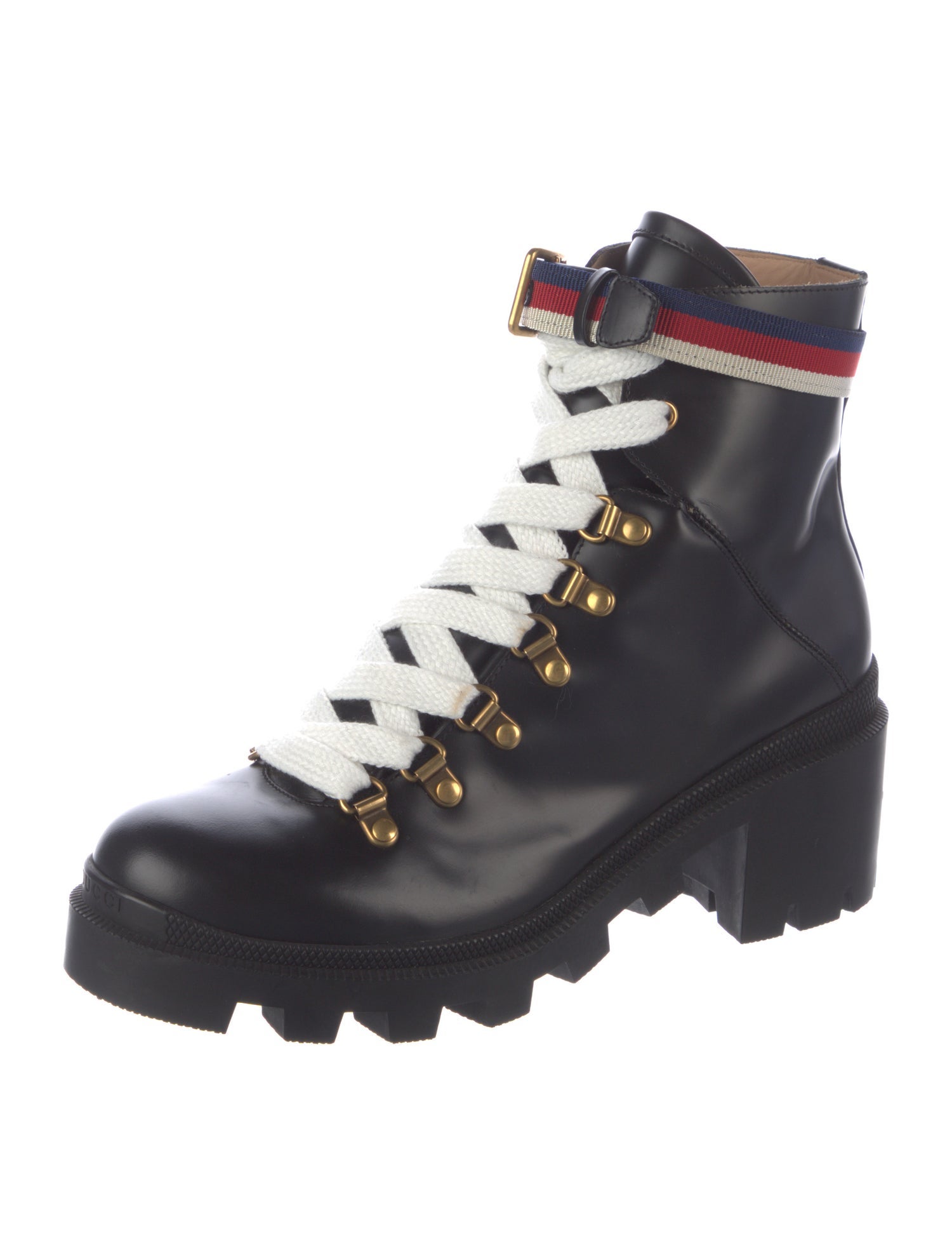 Gucci Leather Striped Combat Boots