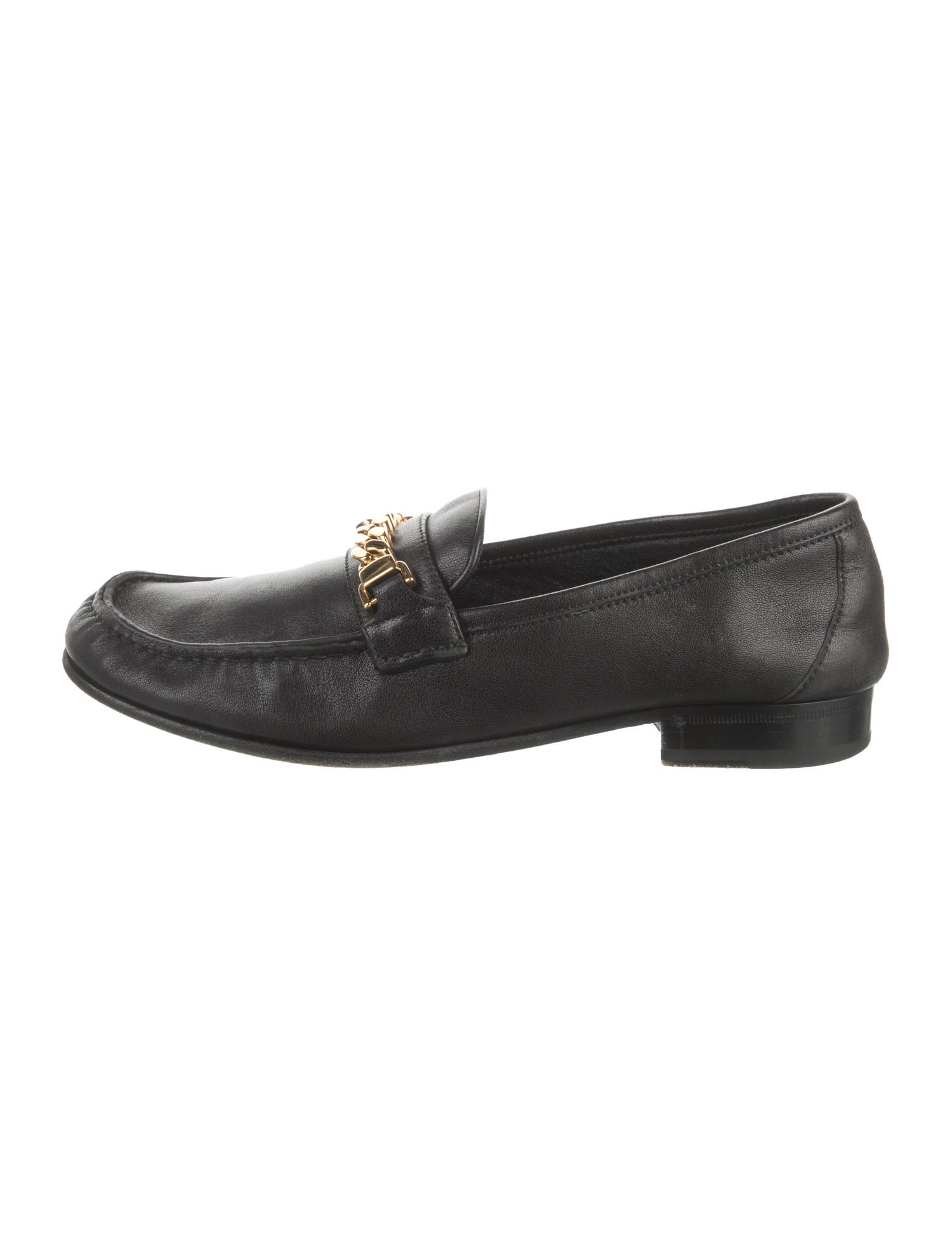 Gucci Leather Chain-Link Accents Loafers