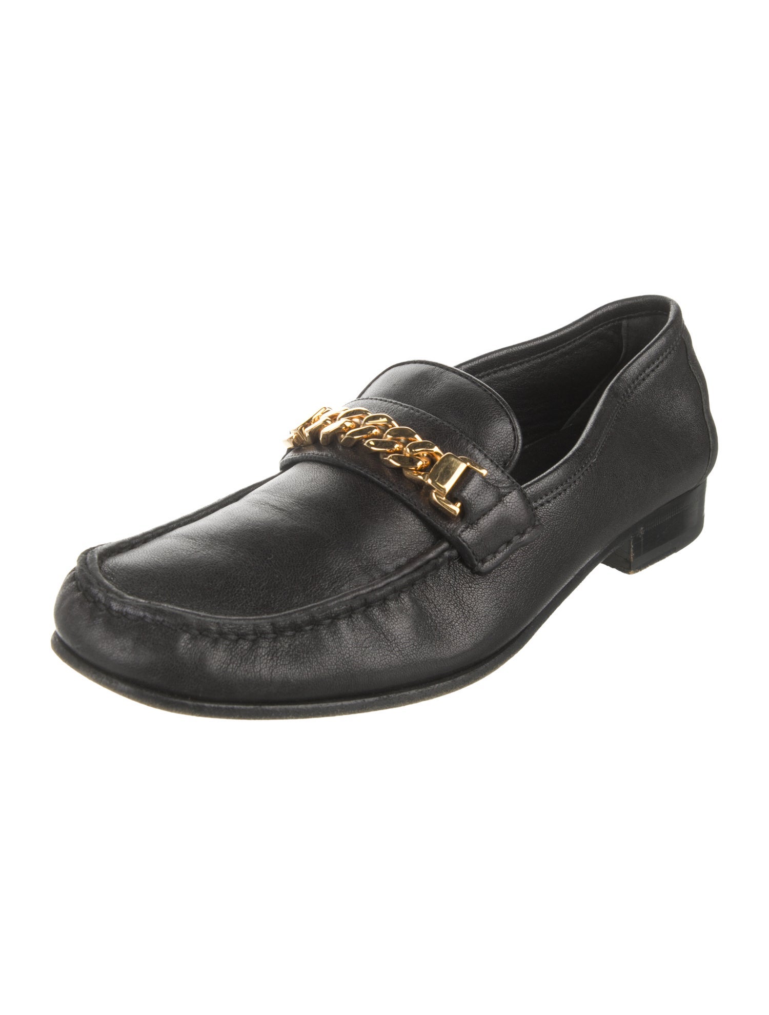 Gucci Leather Chain-Link Accents Loafers