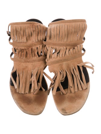 Gucci Suede Fringe Trim Accent Gladiator Sandals