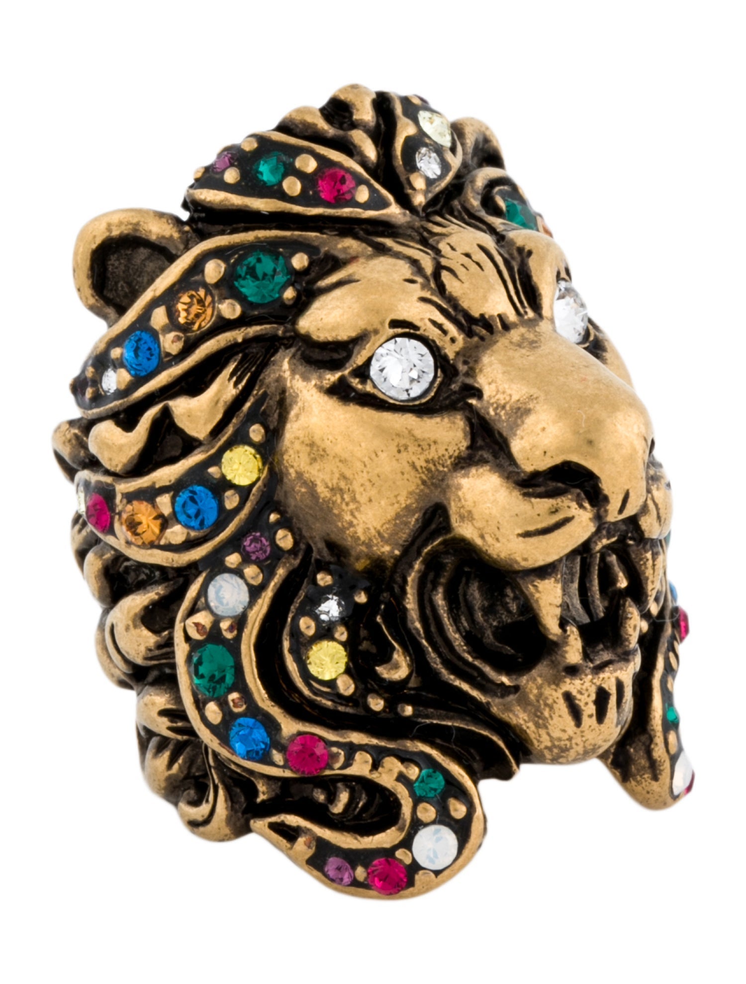 Gucci Crystal Lion Head Cocktail Ring