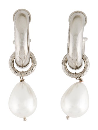 Gucci Faux Pearl Charm Hoop Earrings