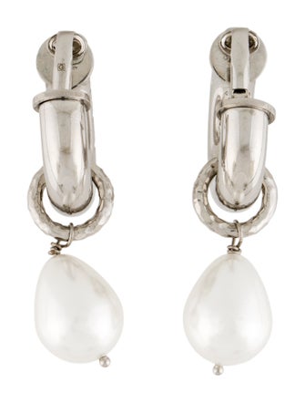 Gucci Faux Pearl Charm Hoop Earrings