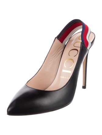Gucci Sylvie Web Accent Leather Slingback Pumps