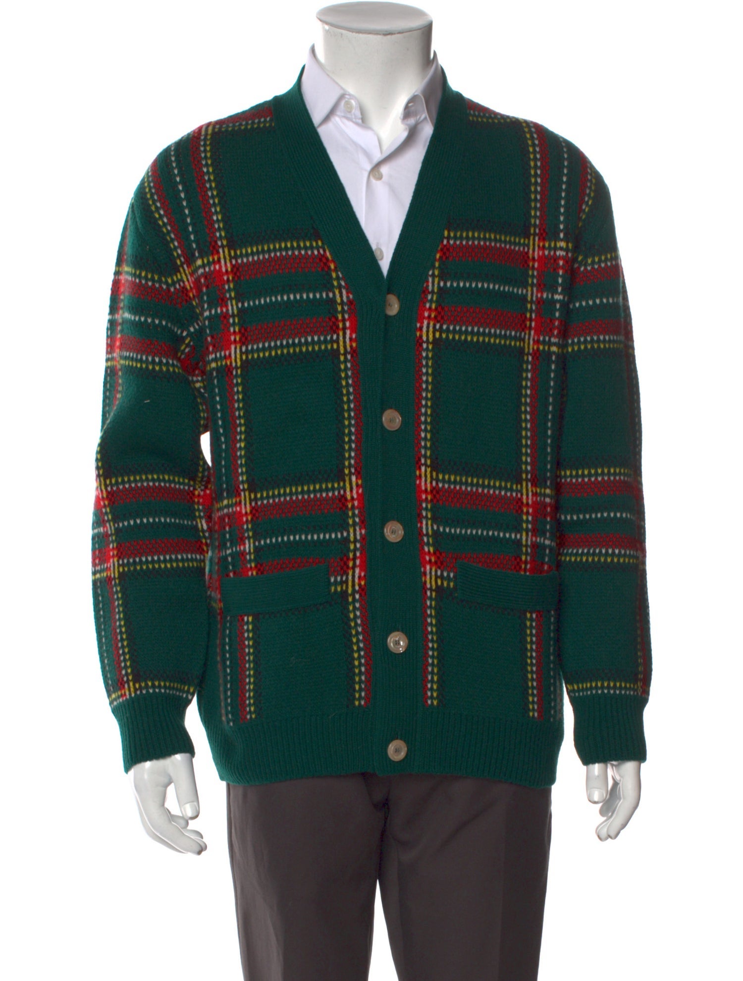 Gucci Wool Plaid Print Cardigan w/ Tags