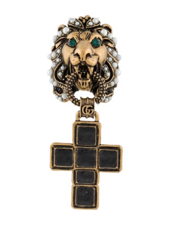 Gucci Lion Head Cross Pendant Cocktail Ring