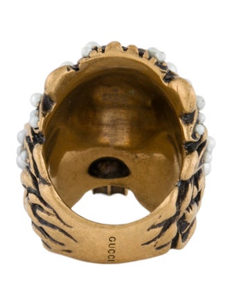 Gucci Lion Head Cross Pendant Cocktail Ring
