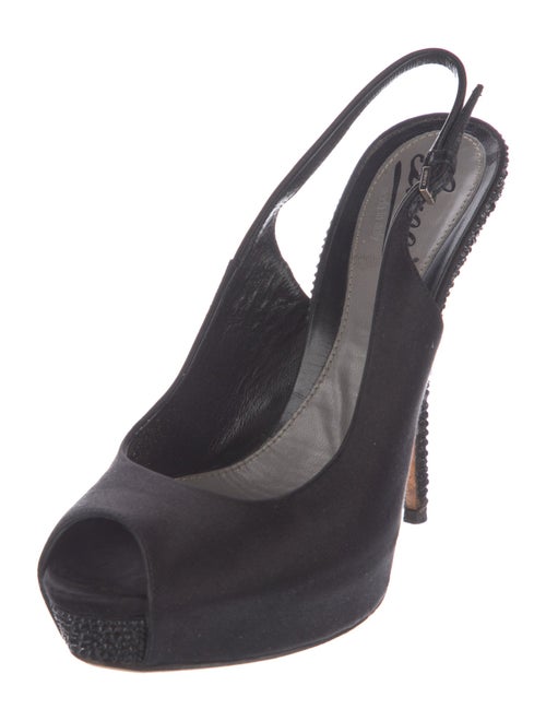 Gucci Satin Crystal Embellishments Slingback Sandals