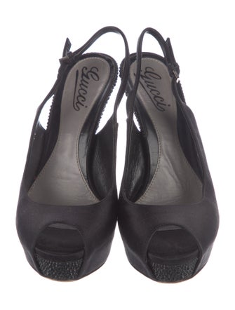 Gucci Satin Crystal Embellishments Slingback Sandals