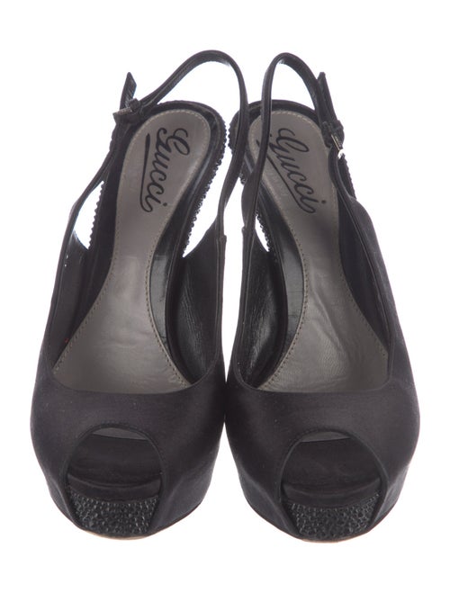 Gucci Satin Crystal Embellishments Slingback Sandals
