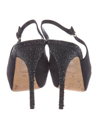 Gucci Satin Crystal Embellishments Slingback Sandals