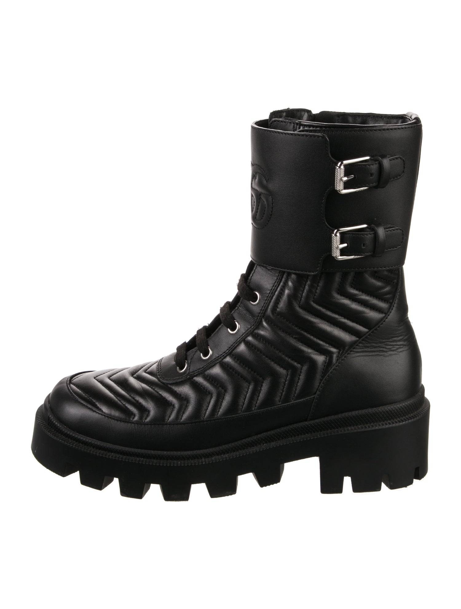 Gucci Double G Logo Leather Combat Boots