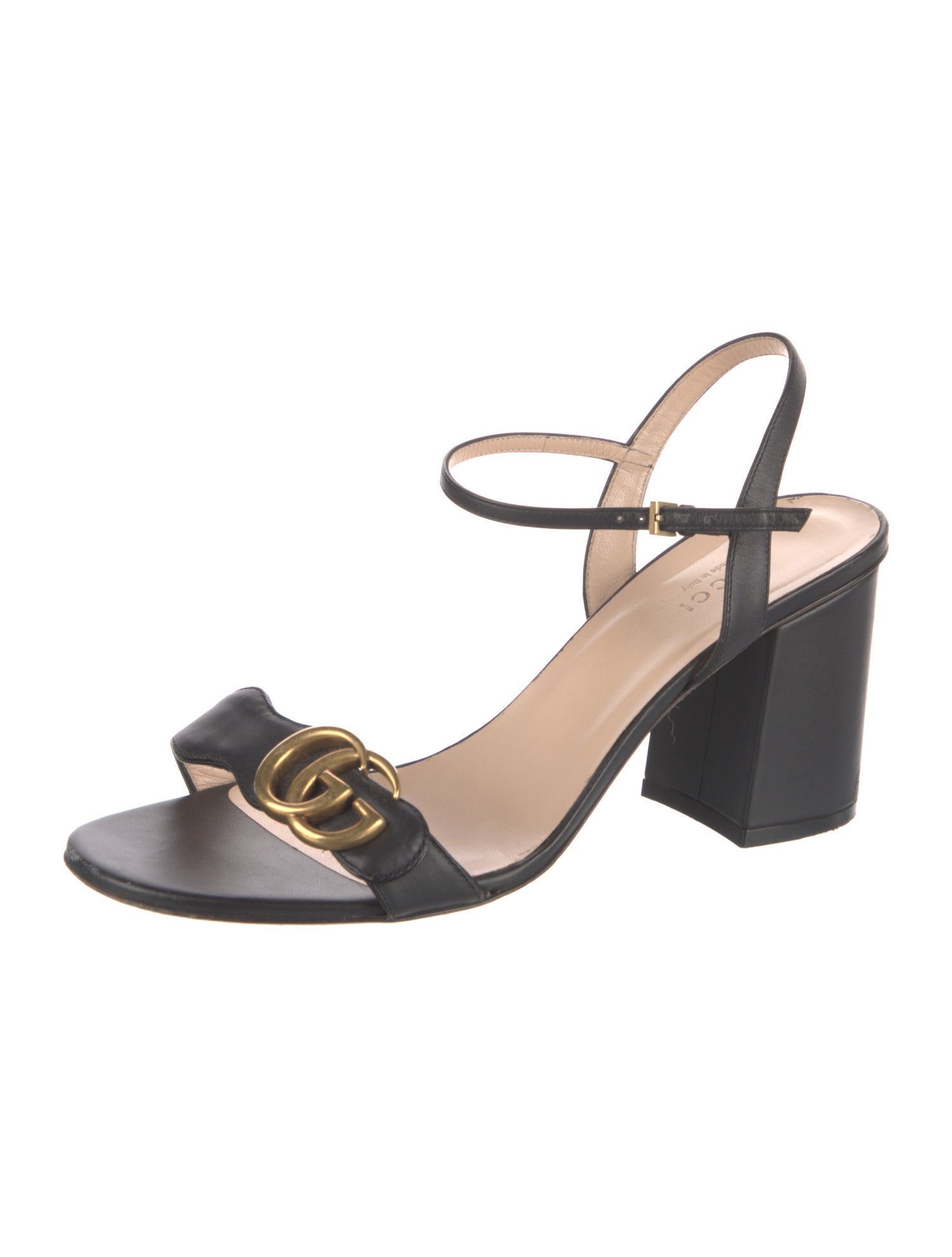 Gucci Double G Logo Leather Slingback Sandals