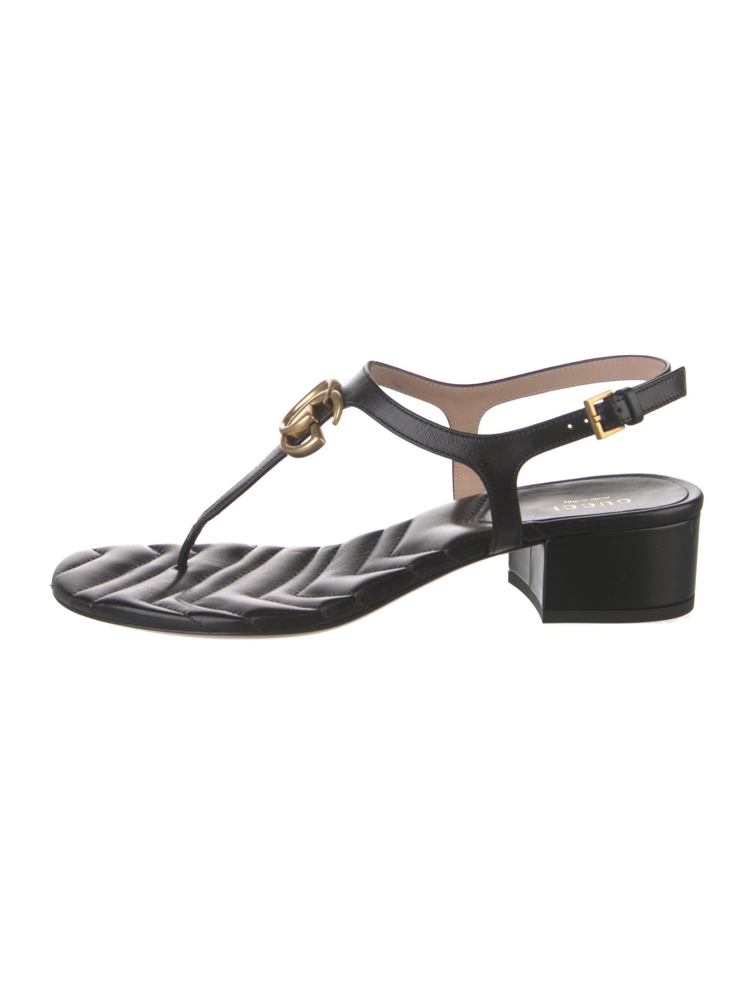 Gucci Double G Logo Leather T-Strap Sandals w/ Tags