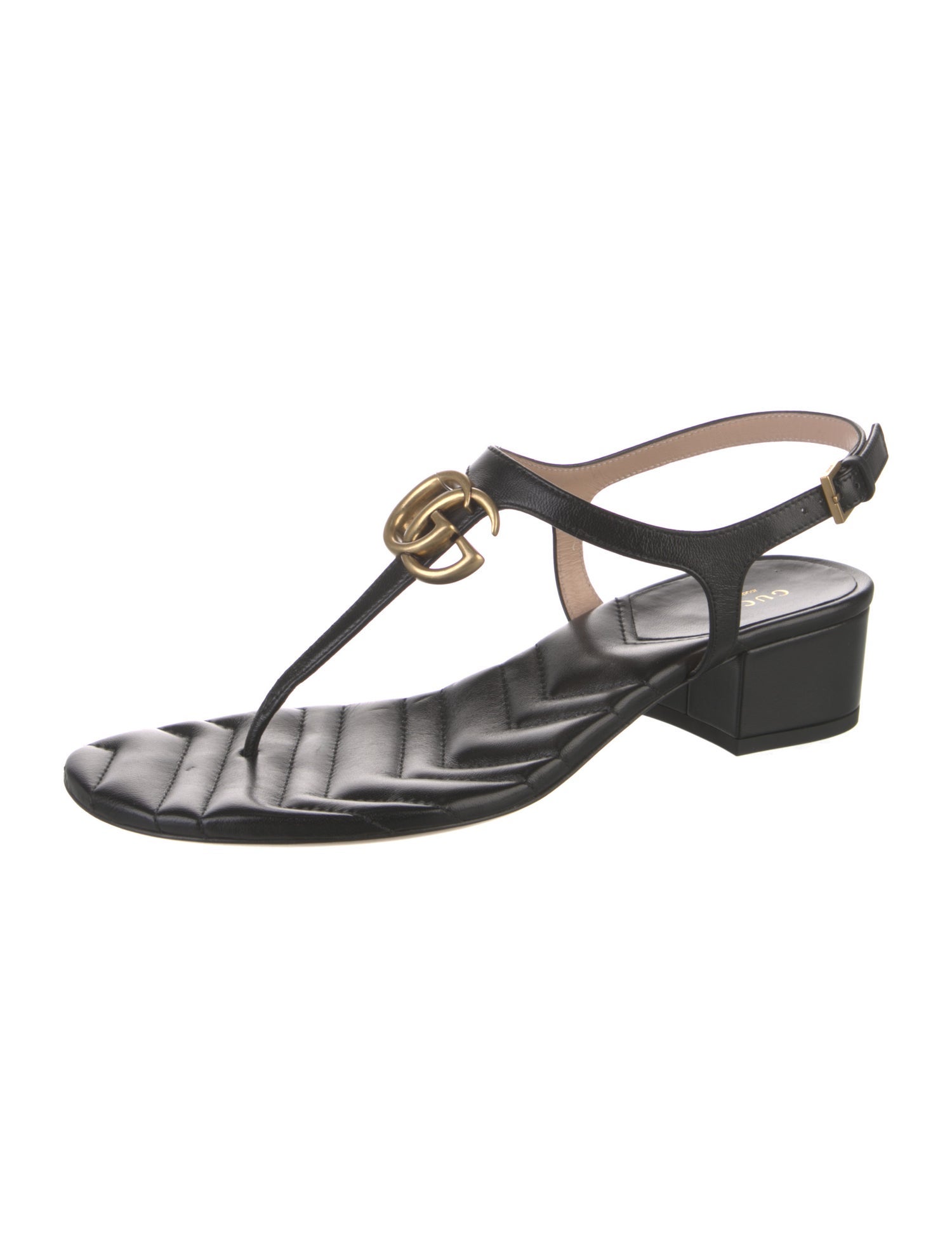 Gucci Double G Logo Leather T-Strap Sandals w/ Tags