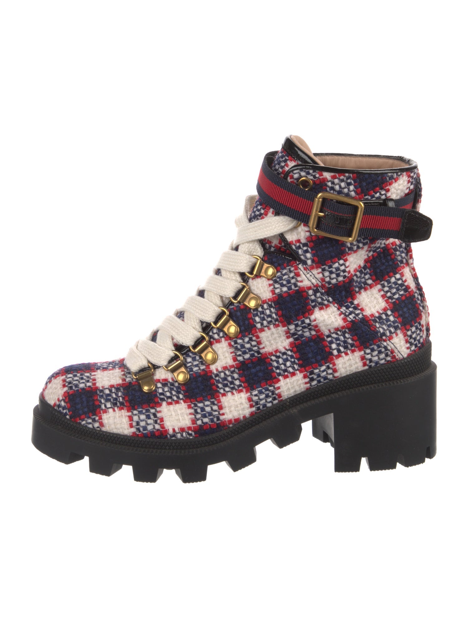 Gucci Tweed Houndstooth Print Lace-Up Boots