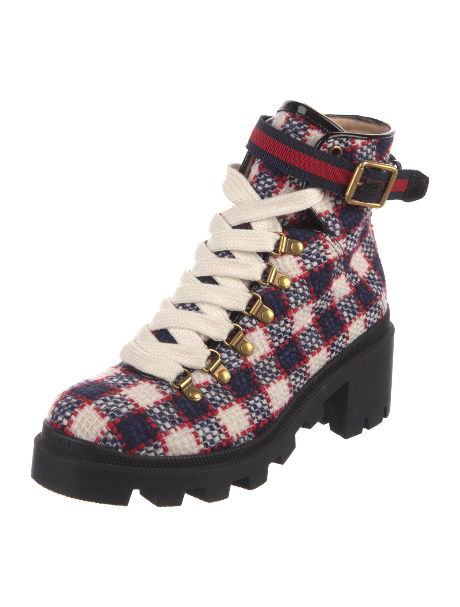 Gucci Tweed Houndstooth Print Lace-Up Boots