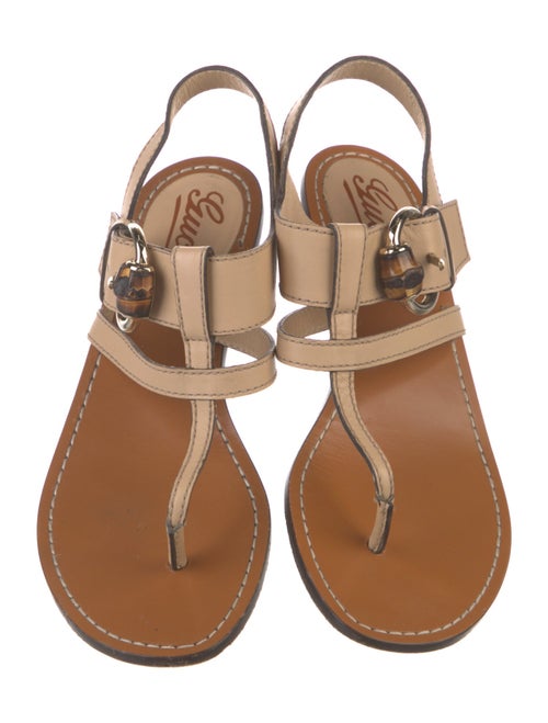 Gucci Bamboo Accent Leather T-Strap Sandals