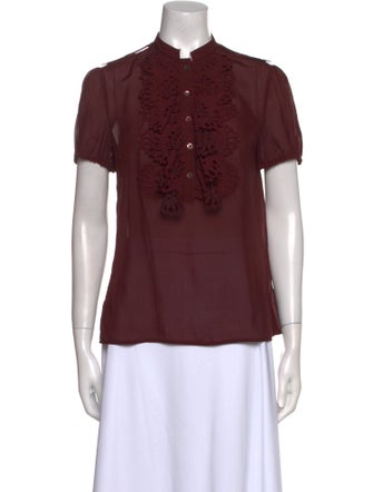 Gucci Silk Mock Neck Button-Up Top