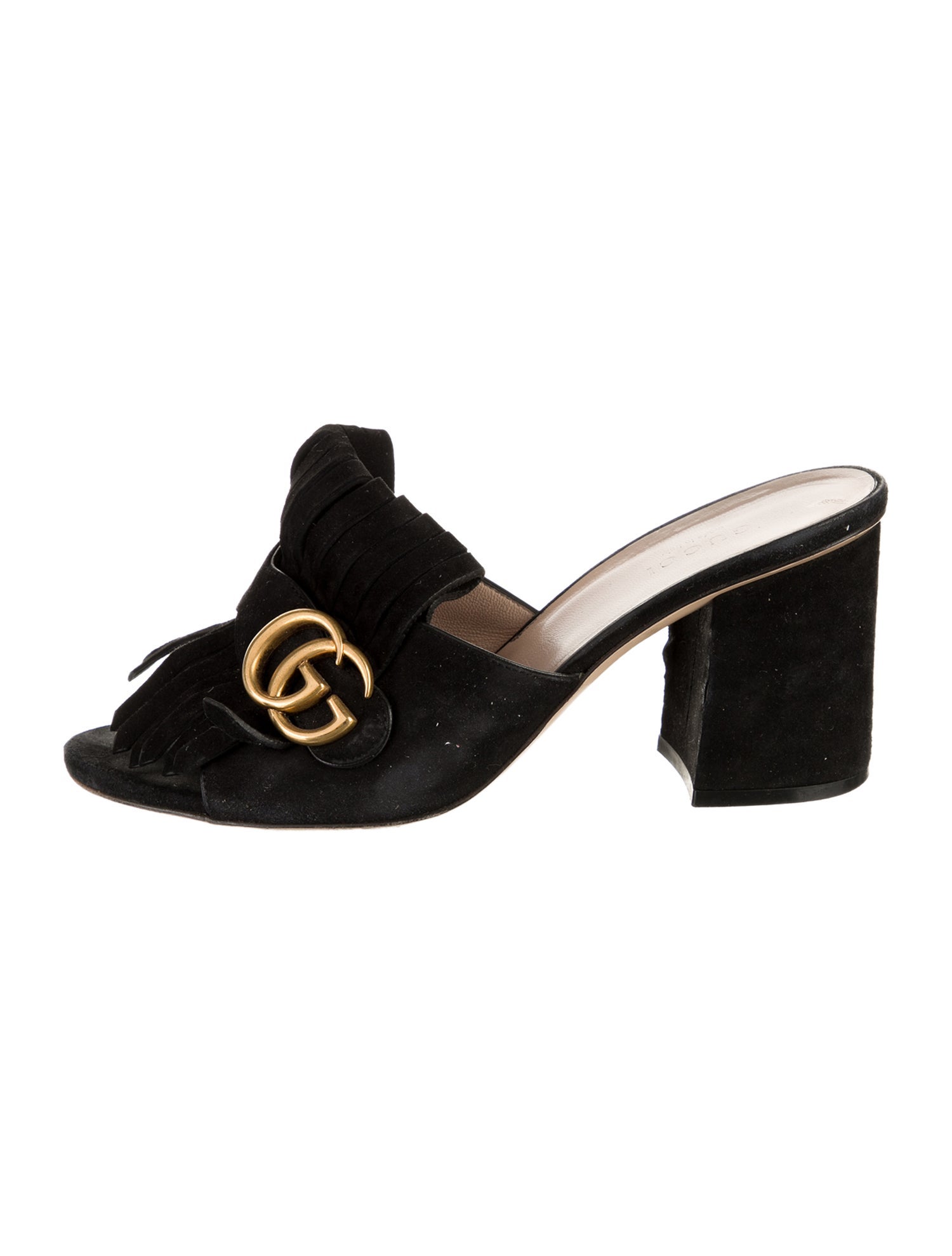 Gucci Suede Fringe Trim Accent Slides