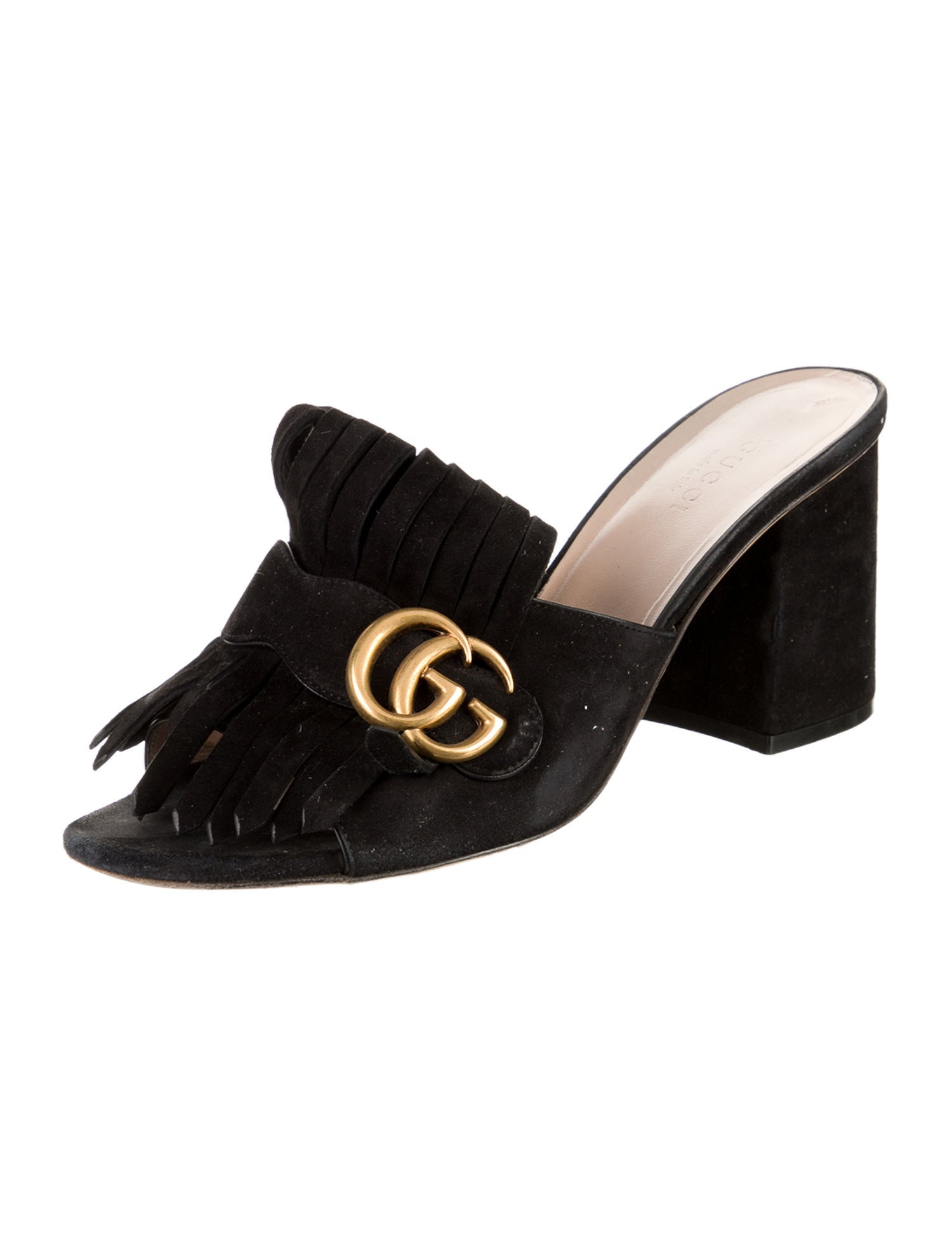 Gucci Suede Fringe Trim Accent Slides