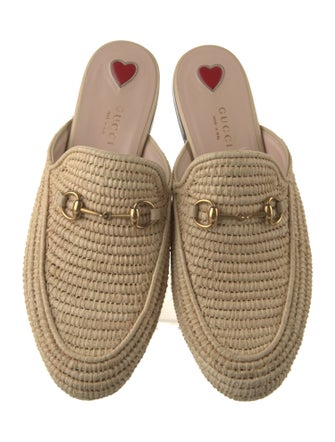 Gucci Horsebit Accent Raffia Mules