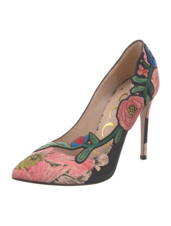 Gucci Floral Print Embroidered Accent Pumps