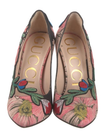 Gucci Floral Print Embroidered Accent Pumps