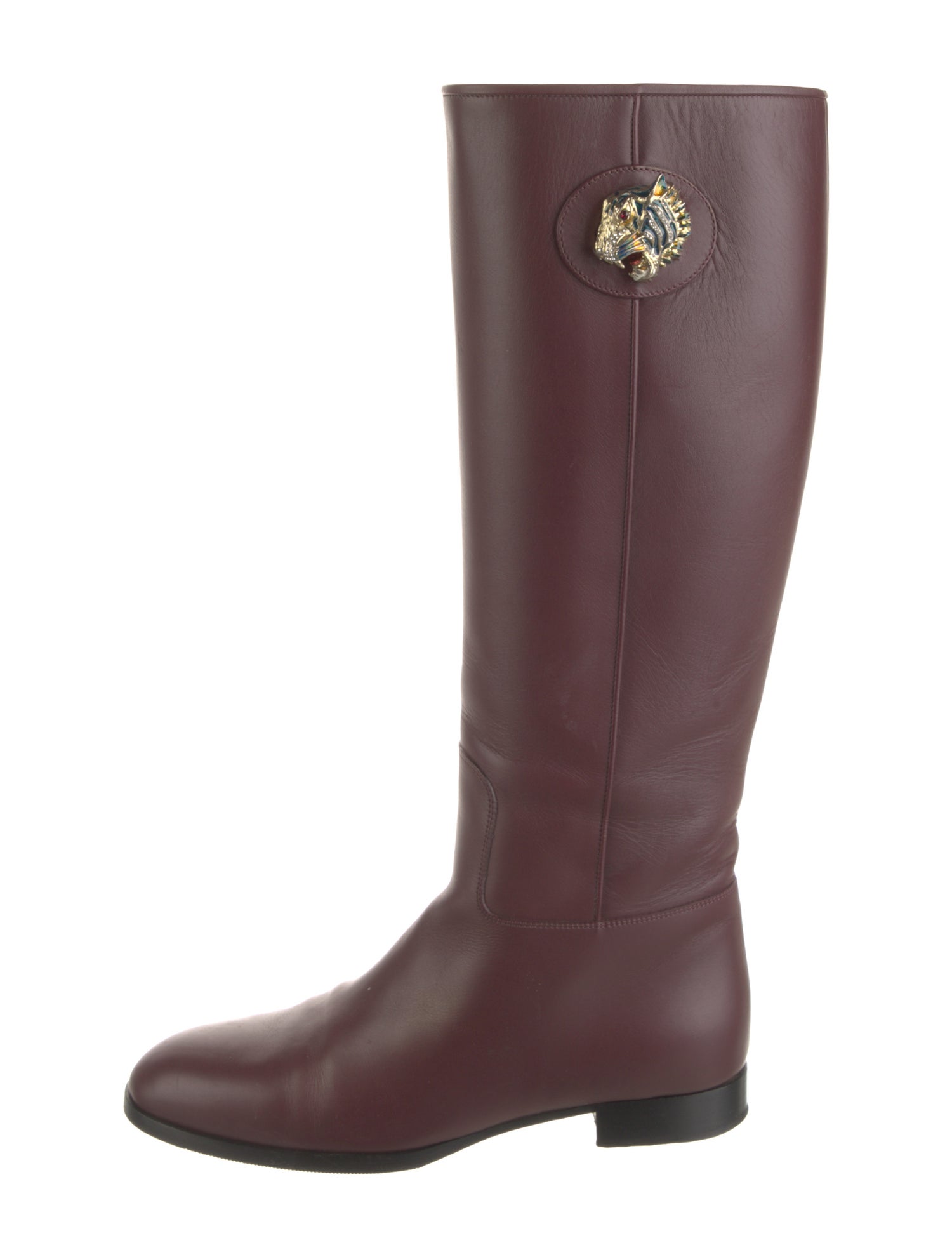 Gucci Tiger Head Accent Leather Riding Boots