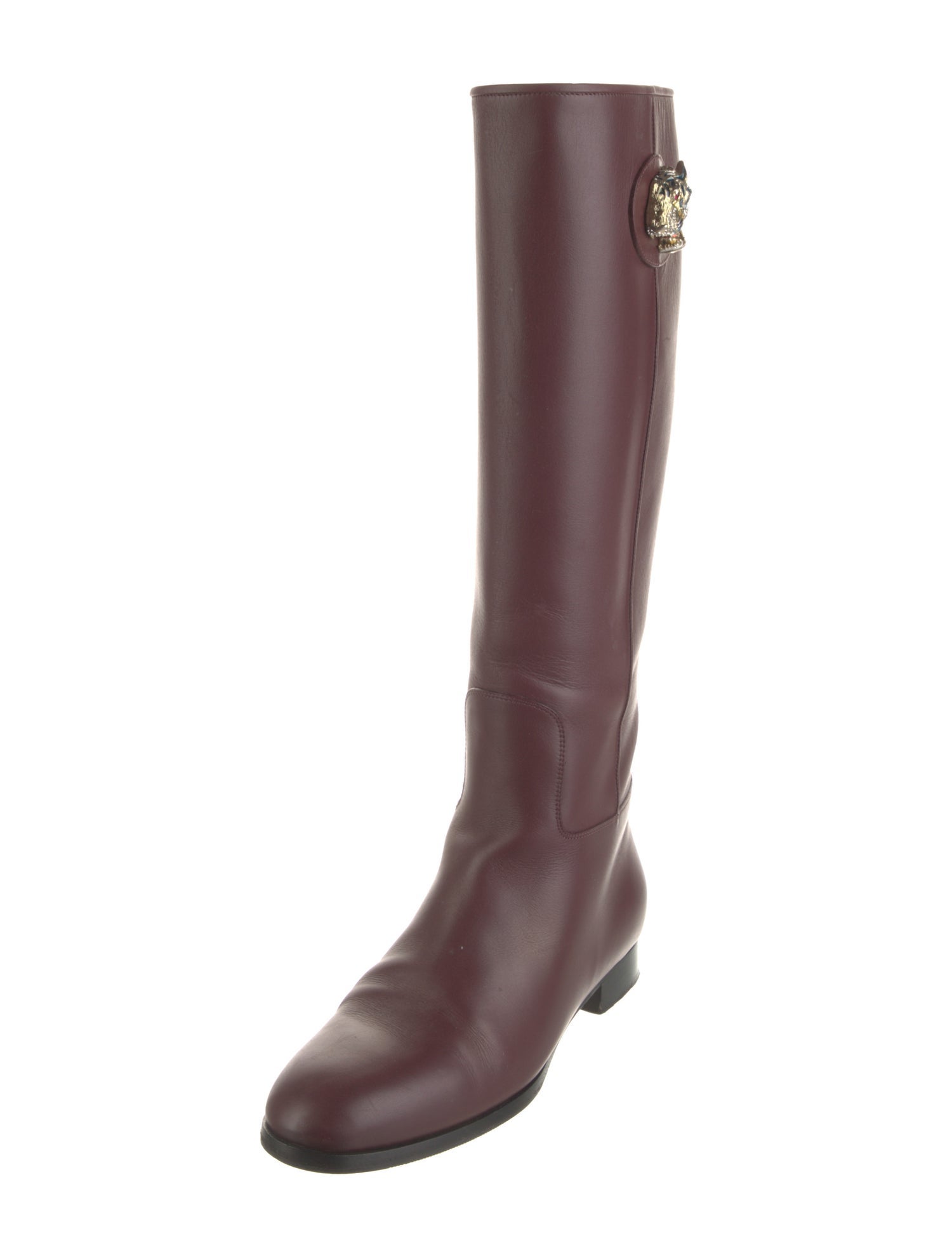 Gucci Tiger Head Accent Leather Riding Boots
