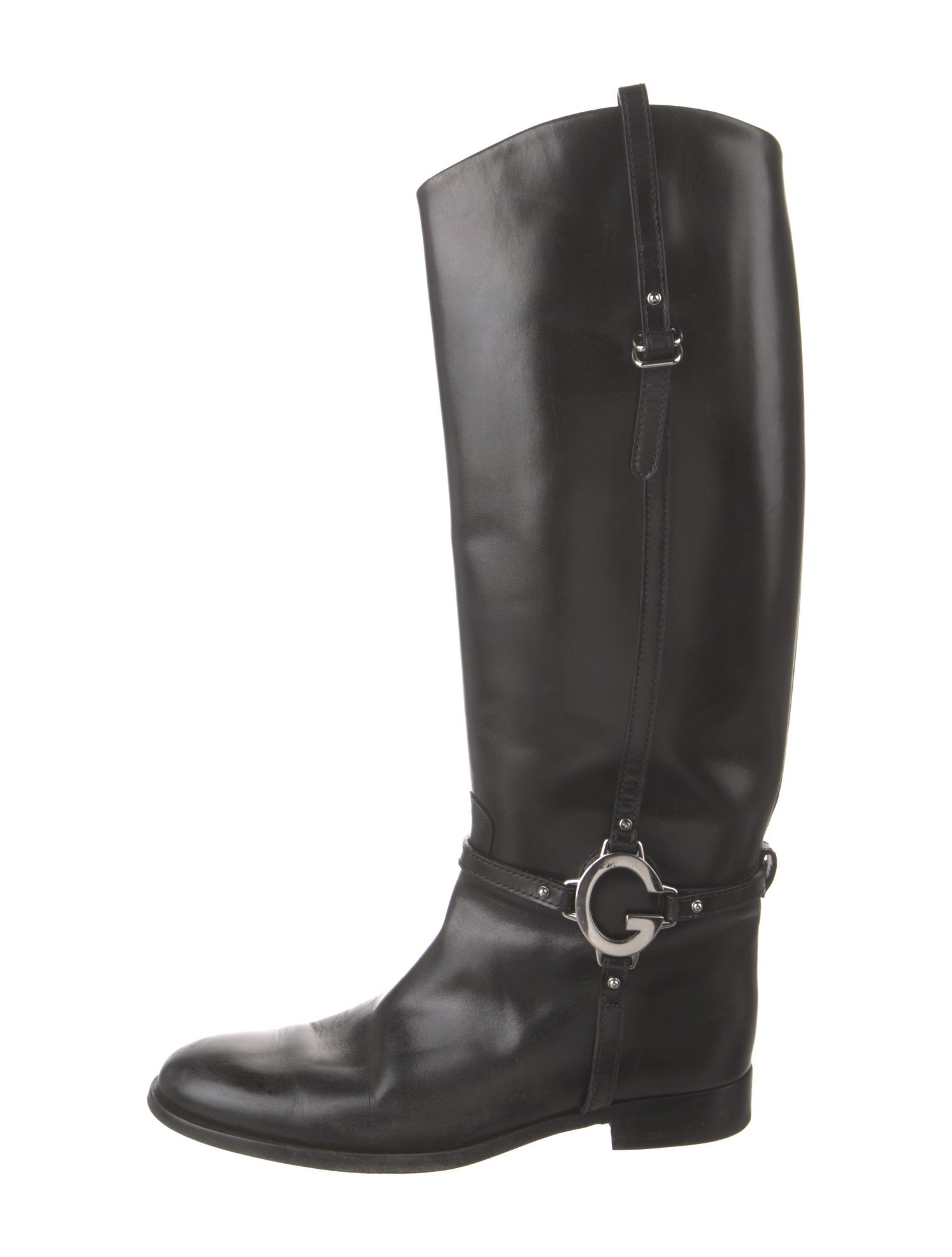 Gucci Web Accent Leather Riding Boots