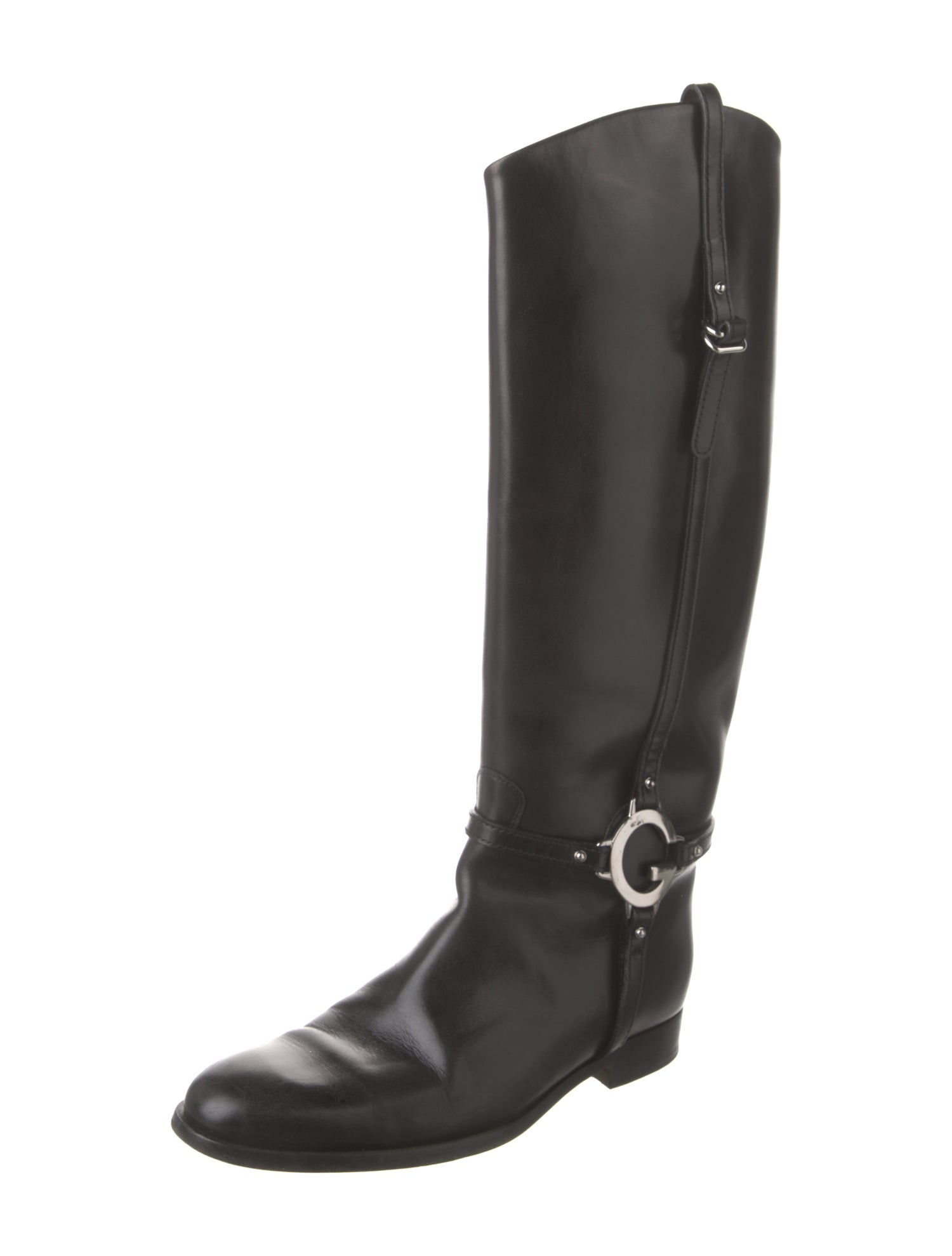 Gucci Web Accent Leather Riding Boots
