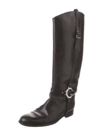 Gucci Web Accent Leather Riding Boots