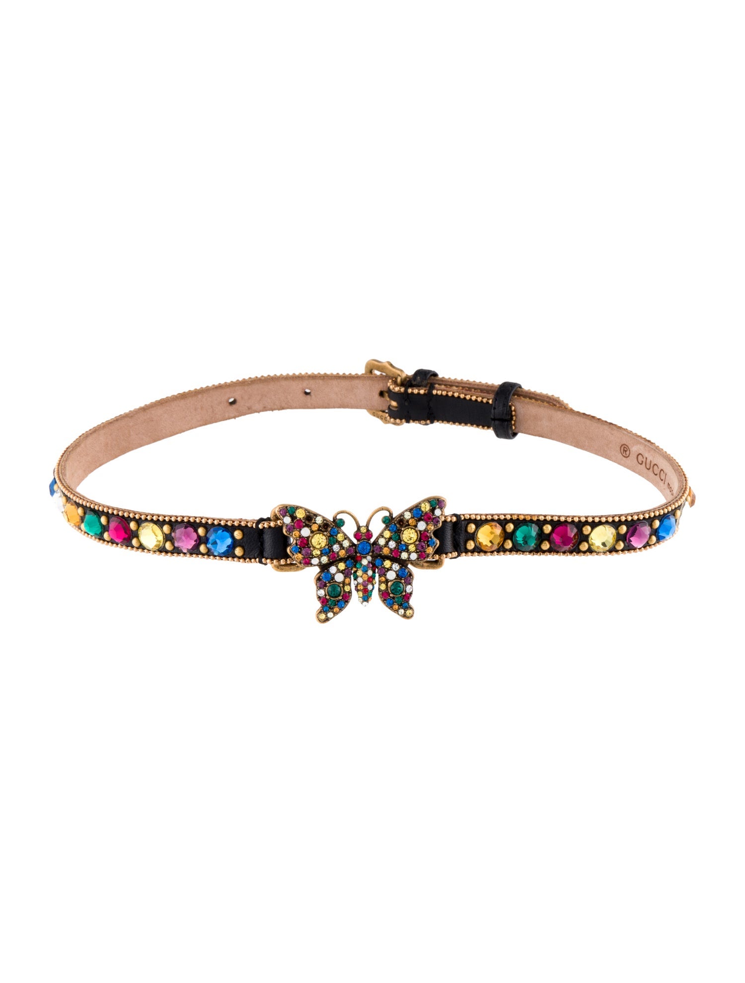 Gucci Crystal & Leather Butterfly Choker Necklace
