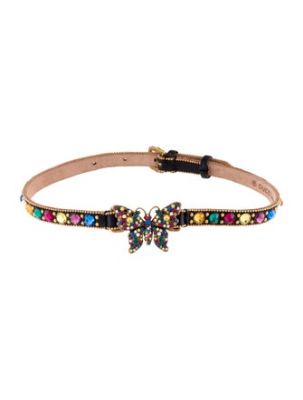 Gucci Crystal & Leather Butterfly Choker Necklace