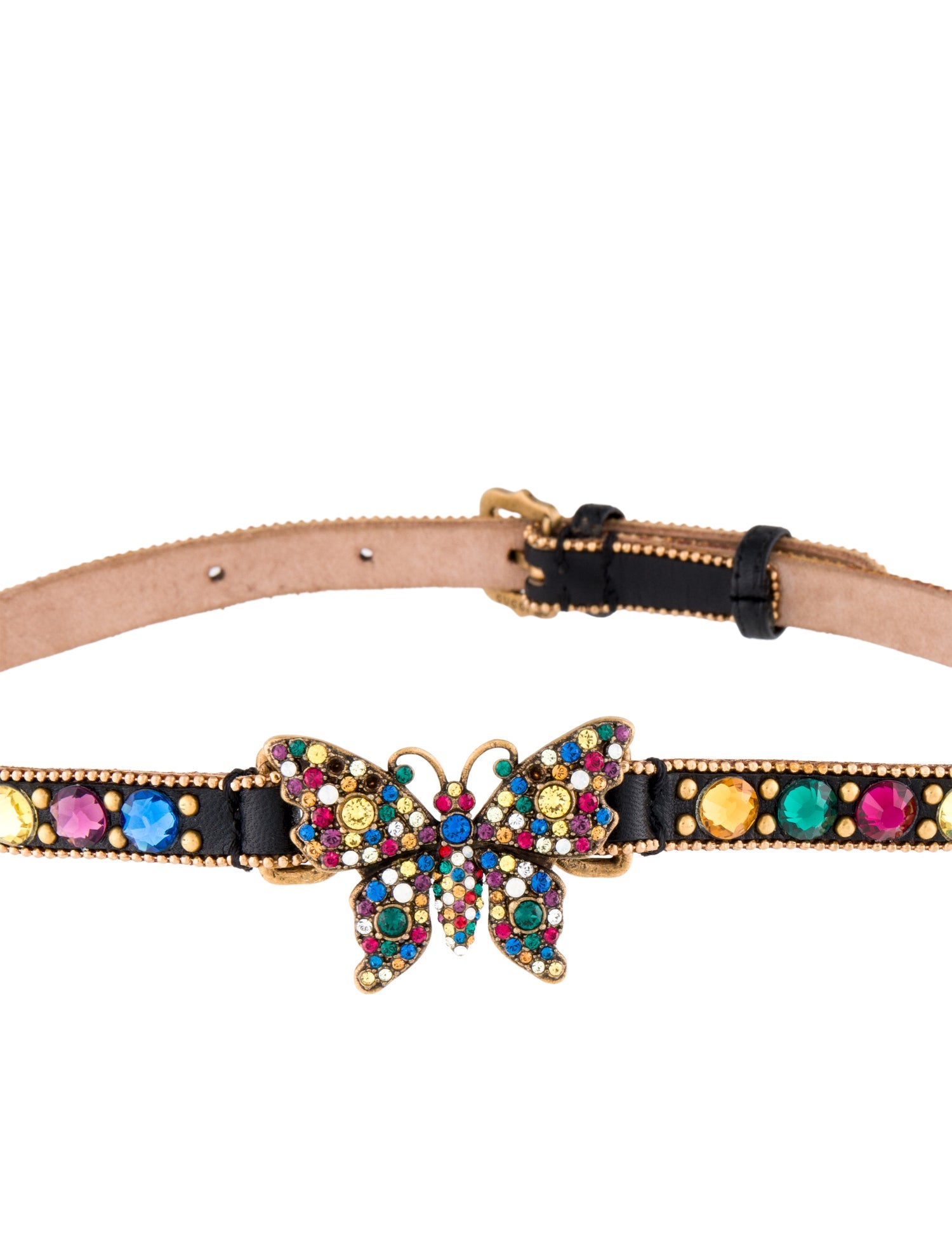 Gucci Crystal & Leather Butterfly Choker Necklace