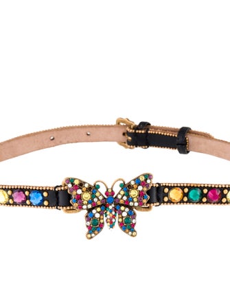 Gucci Crystal & Leather Butterfly Choker Necklace