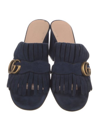 Gucci Double G Logo Suede Slides