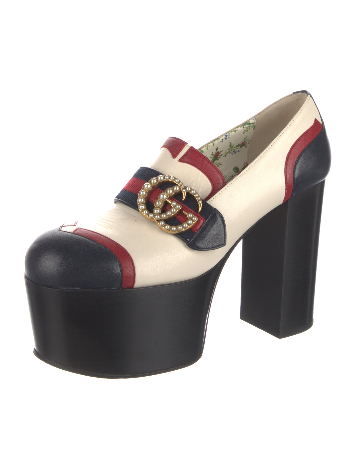 Gucci Faux Pearl Accents Leather Pumps