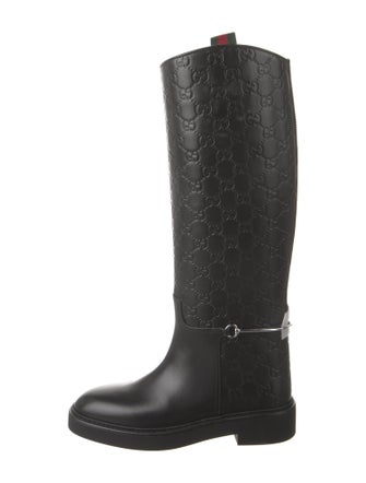 Gucci Web Accent Leather Riding Boots