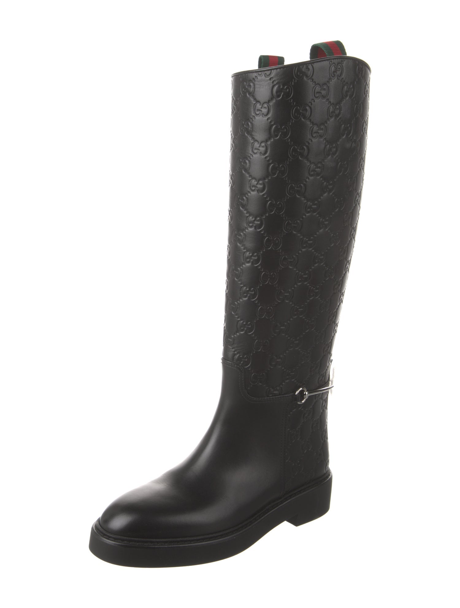 Gucci Web Accent Leather Riding Boots