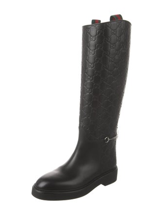 Gucci Web Accent Leather Riding Boots