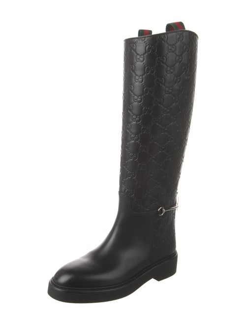 Gucci Web Accent Leather Riding Boots