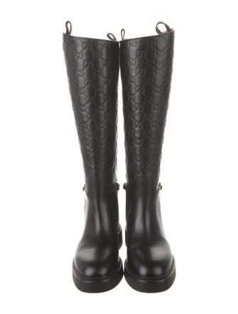 Gucci Web Accent Leather Riding Boots