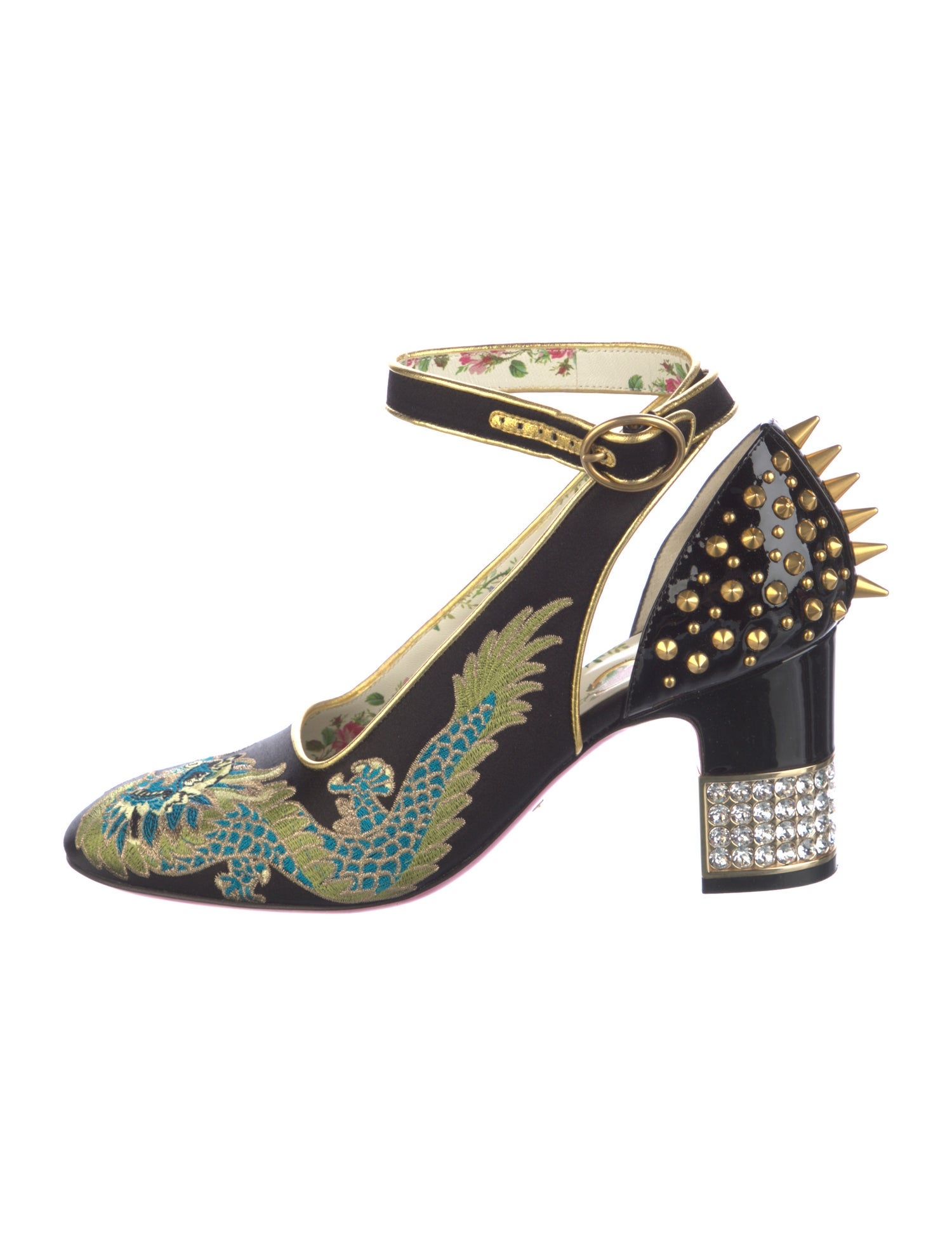 Gucci Dragon Accent Satin Pumps