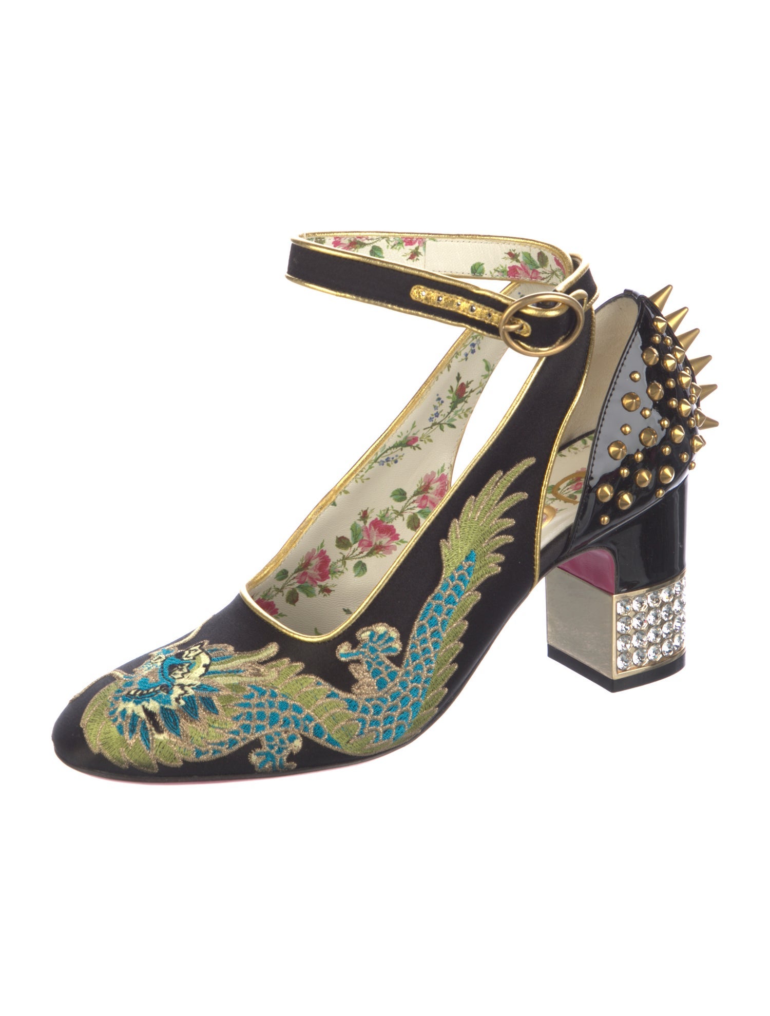 Gucci Dragon Accent Satin Pumps