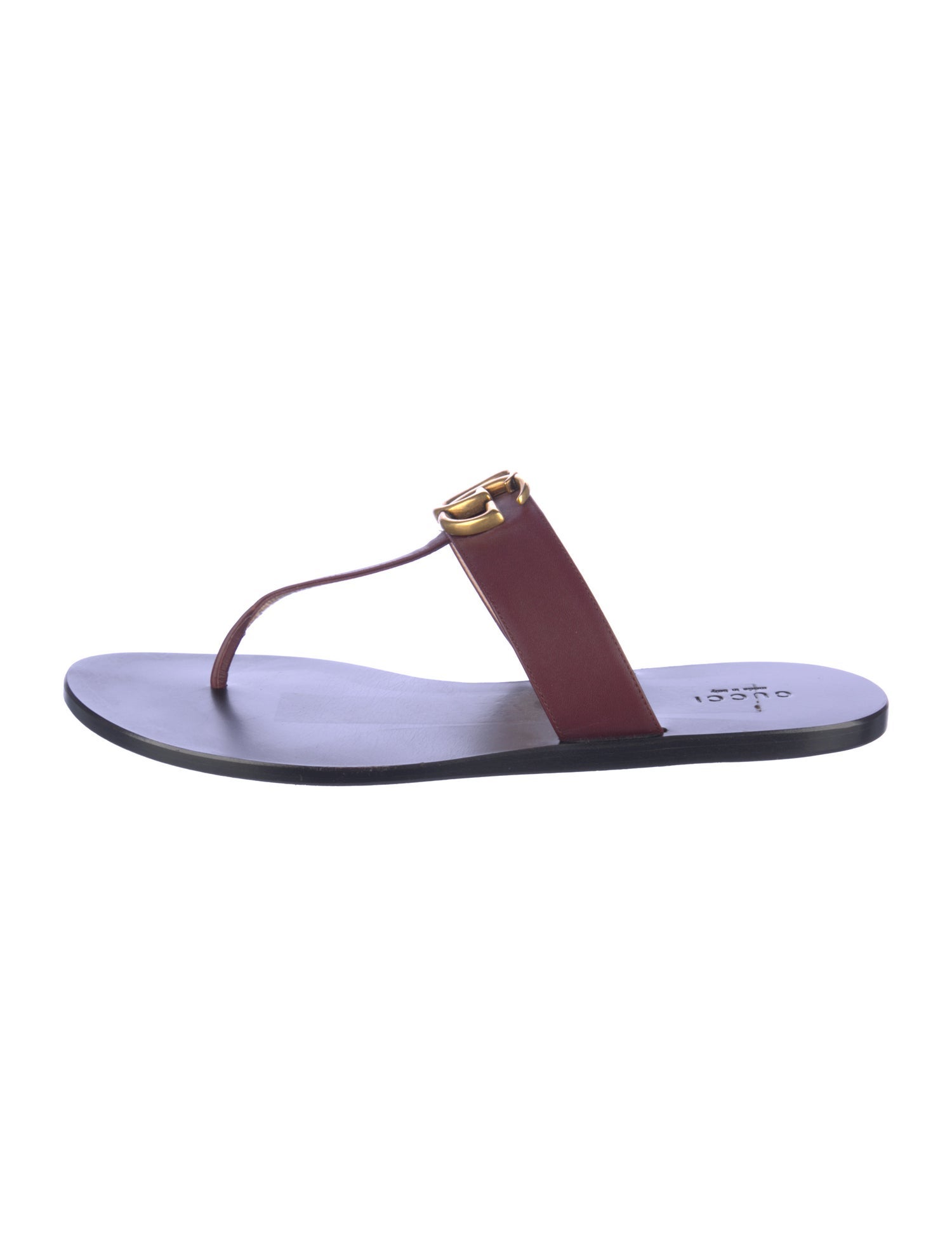 Gucci Double G Logo Leather T-Strap Sandals