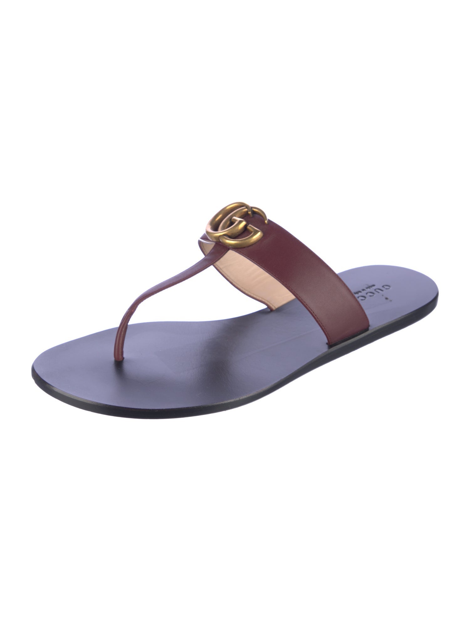 Gucci Double G Logo Leather T-Strap Sandals