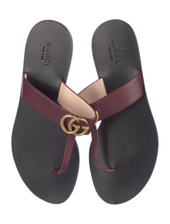 Gucci Double G Logo Leather T-Strap Sandals