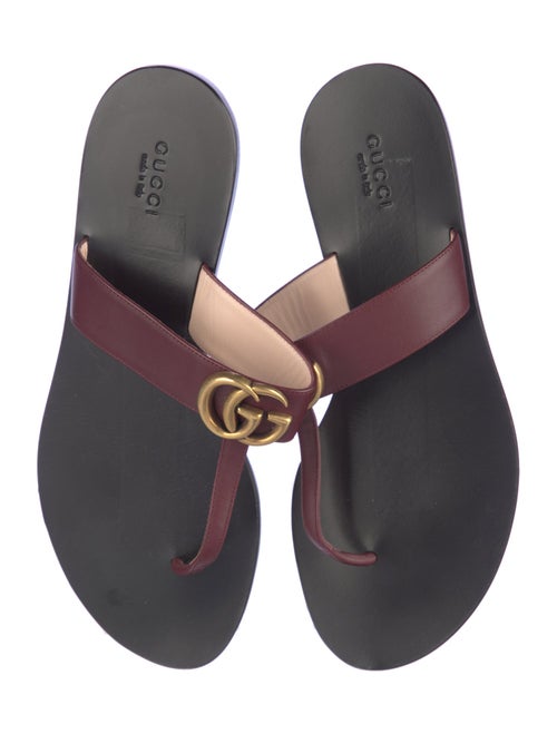 Gucci Double G Logo Leather T-Strap Sandals
